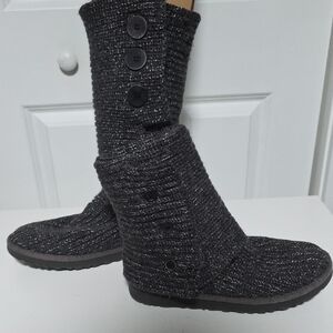 Cozy Black Knit Button-Up Women's Boots